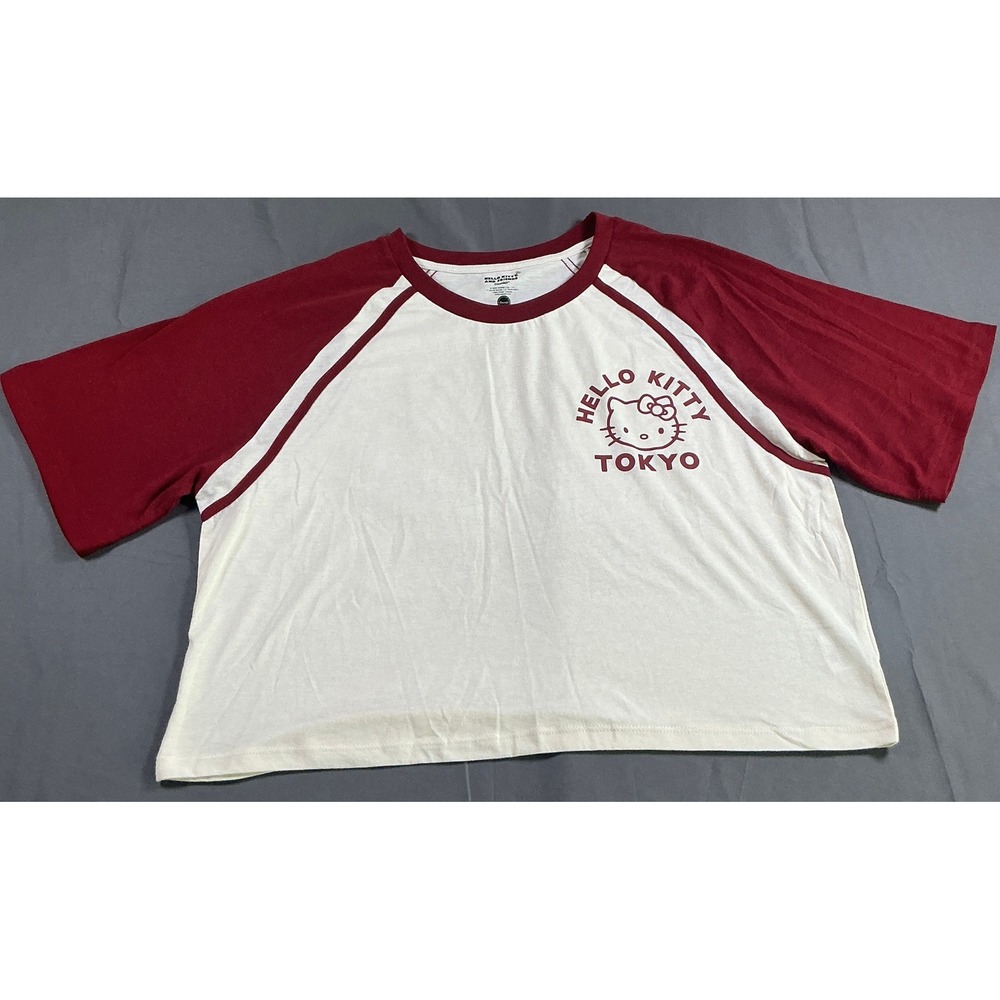 Sanrio Hello Kitty and Friends Tokyo Raglan Crop Top Burgundy White Medium